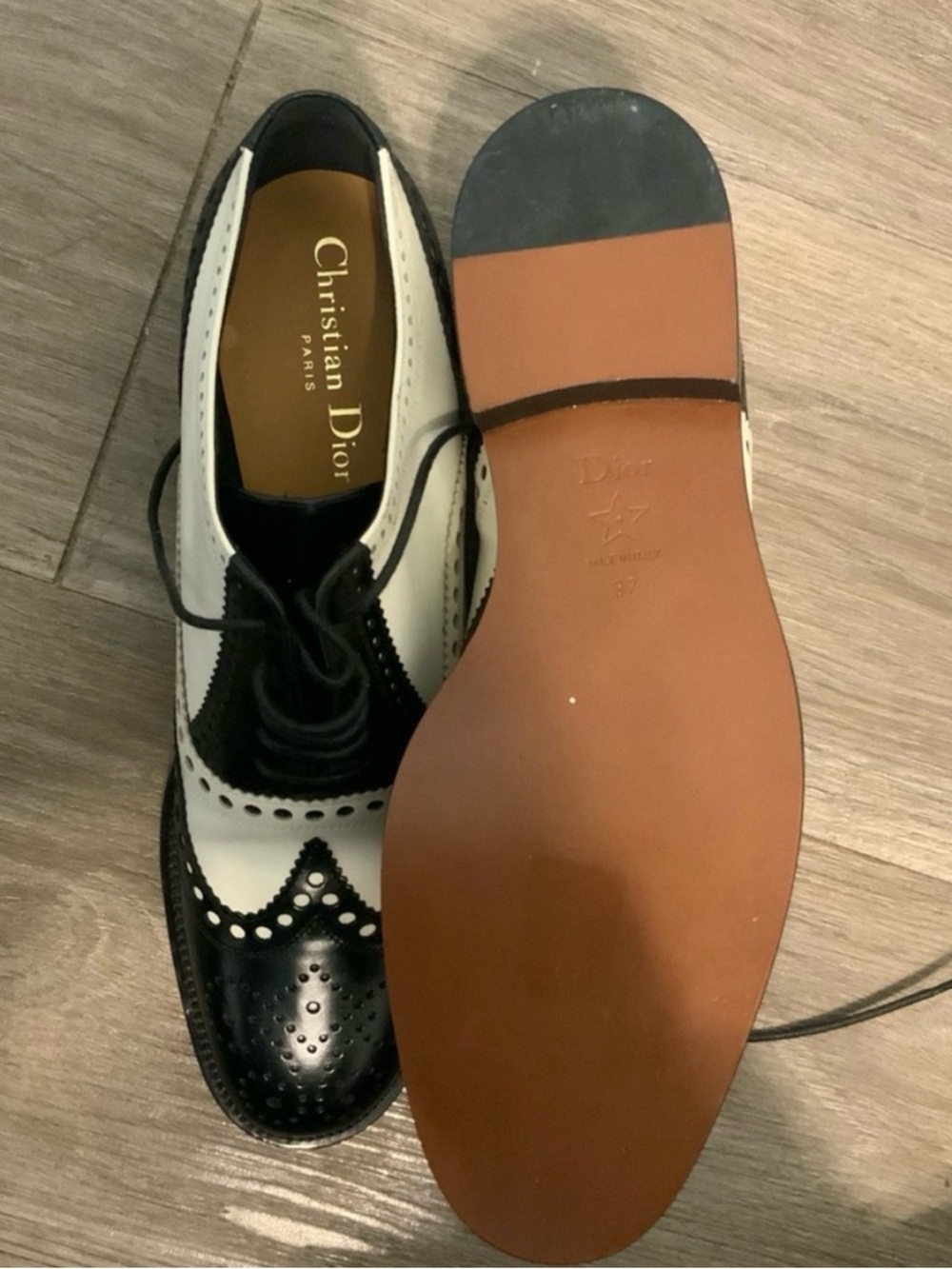 Christian Dior Black and White Leather Wingtip Oxfords